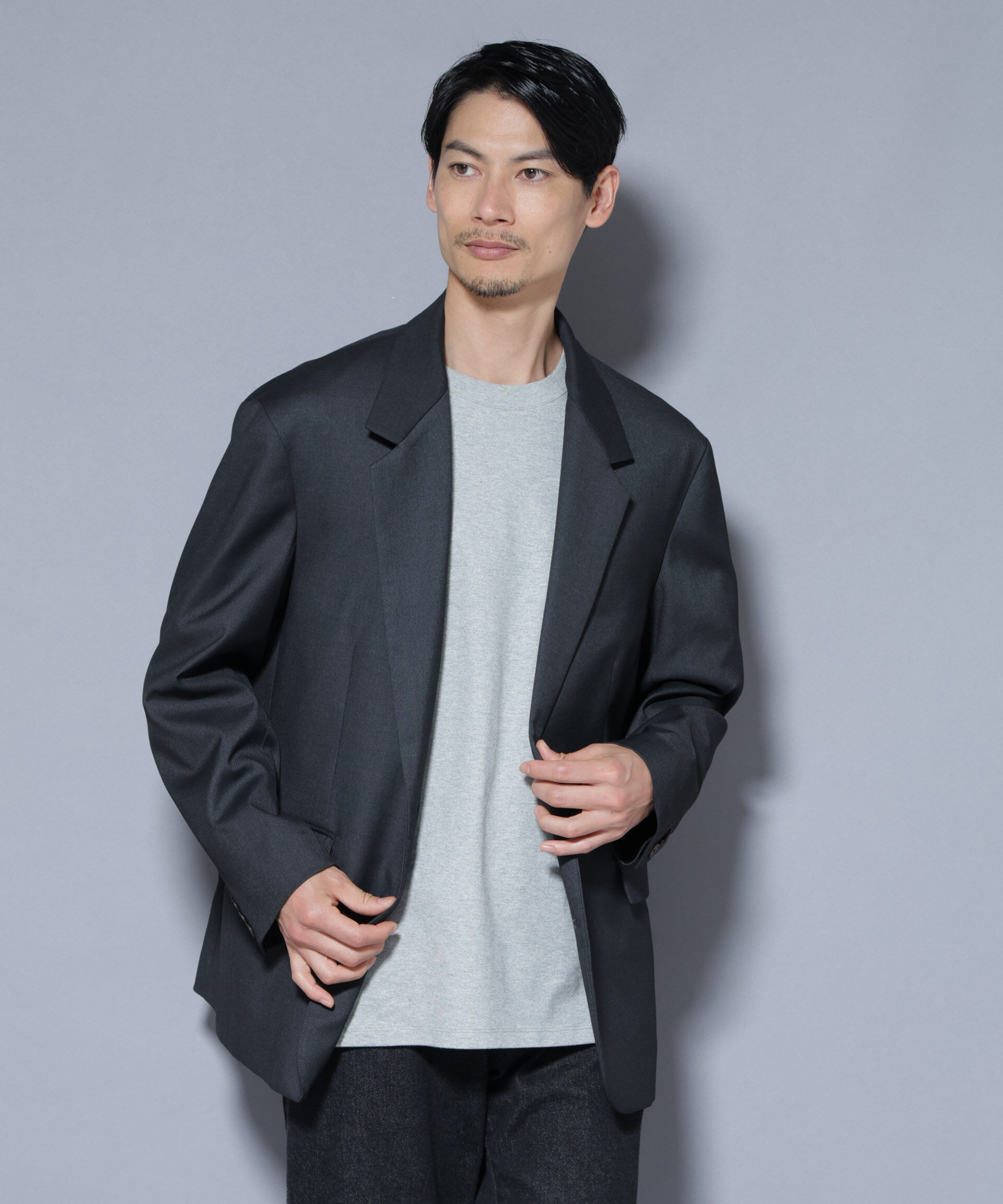 nano･universe「DELEGANTEｴｱﾘｰｻｷｿﾆｰ ｸﾞﾘｯﾀｰｽﾄﾗｲﾌﾟﾃｰﾗｰﾄﾞｼﾞｬ」|テーラードジャケット|チャコール3