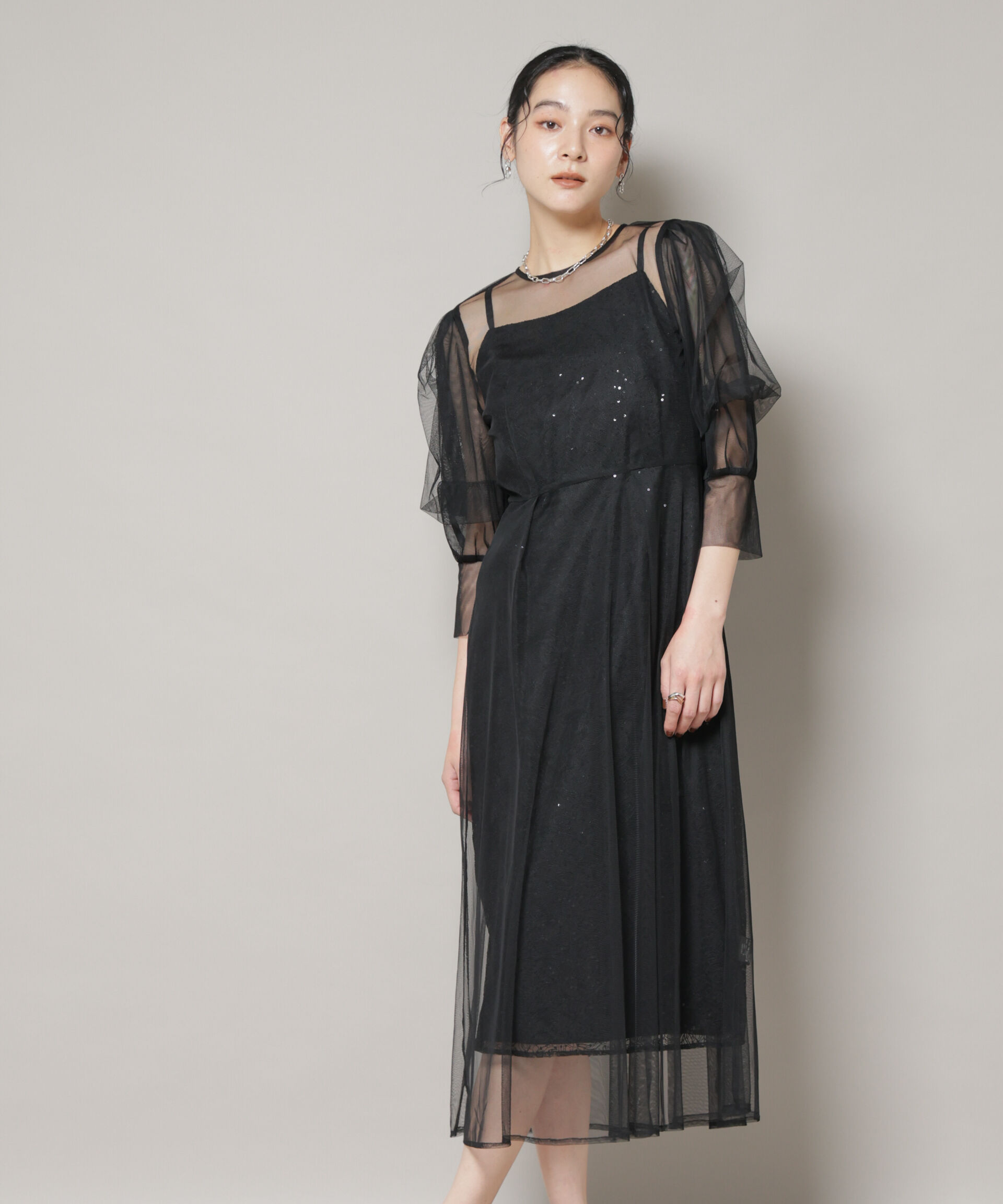 nano･universe「kaene/シアーエプロンレースキャミドレス」|ワンピース|