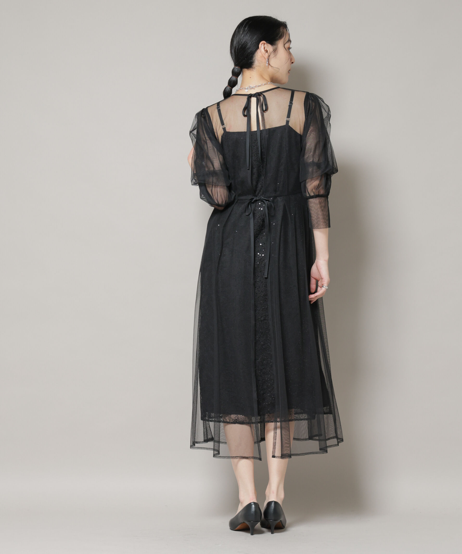 nano･universe「kaene/シアーエプロンレースキャミドレス」|ワンピース|