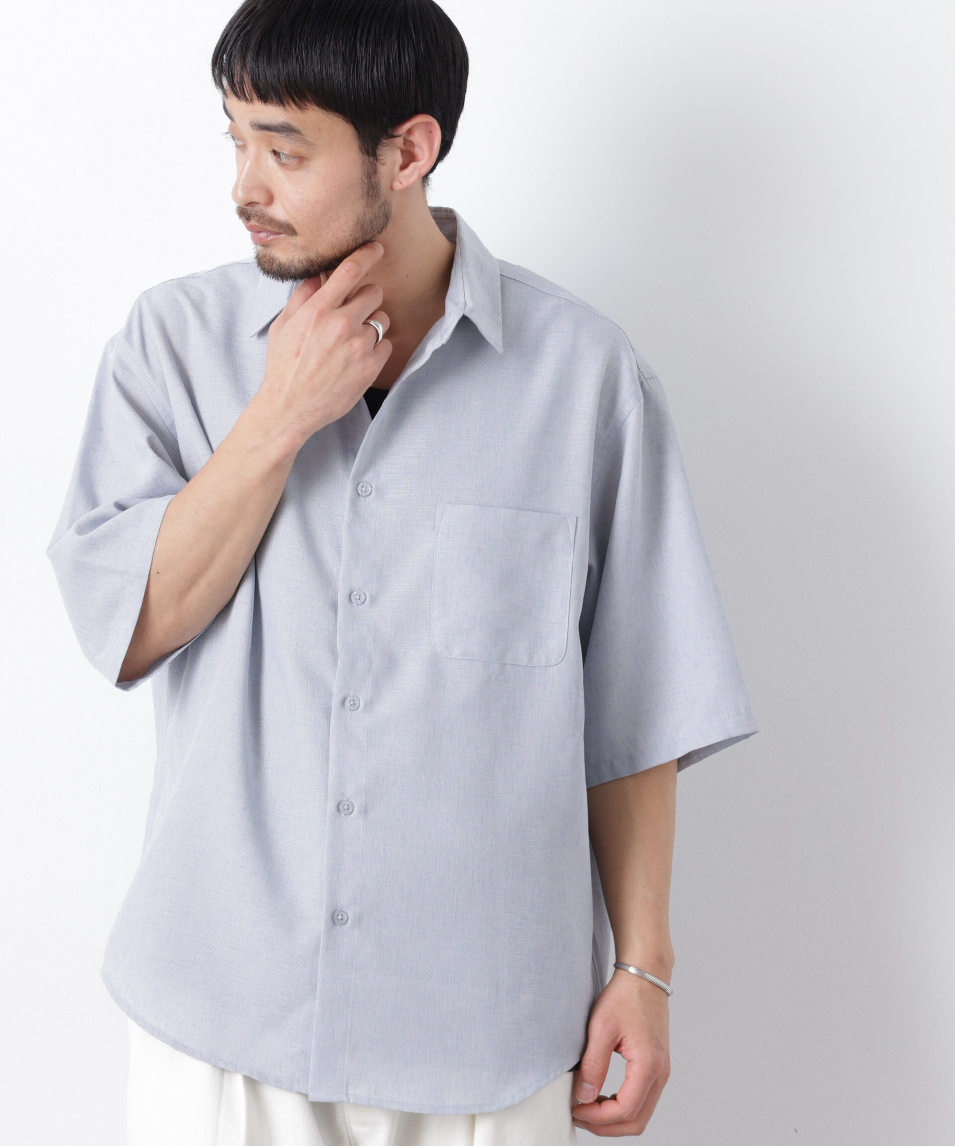 nano･universe「テックリネンシャツ 半袖(セットアップ可)」|シャツ・ブラウス|ブルー