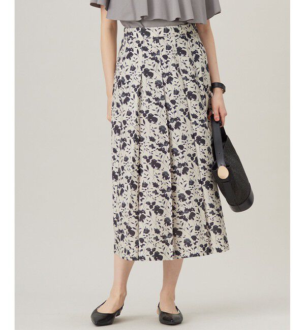 自由区「【洗える】リネンライクフラワープリント スカート」|スカート|ﾍﾞｰｼﾞｭ&times;