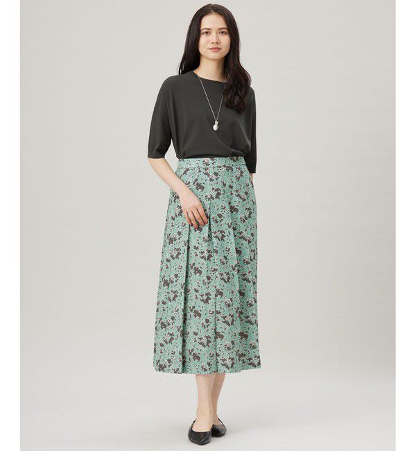 自由区「【洗える】リネンライクフラワープリント スカート」|スカート|