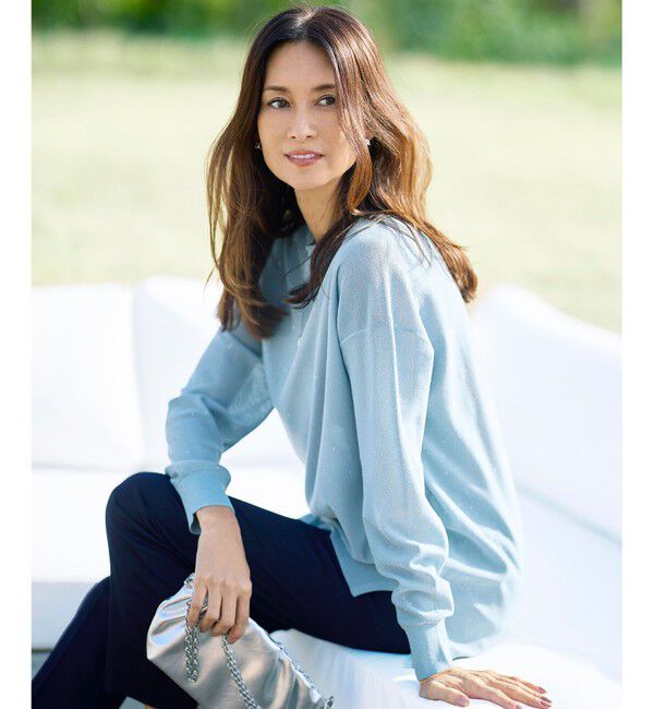 自由区「【カタログ掲載】ファインゲージスパングルプルオーバー ニット」|ニット・セーター|サックス