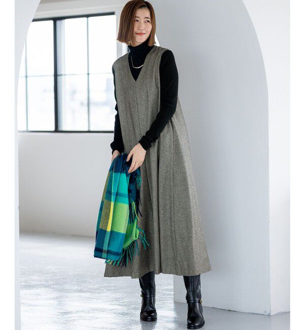 23区「ラメミックスツイード Vネックワンピース」|ワンピース|