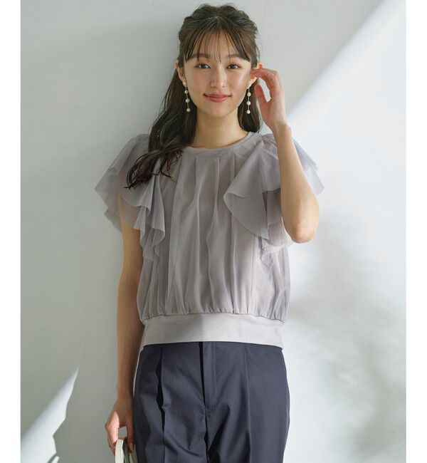 any SiS「【洗える】ラッフルチュール プルオーバー」|Tシャツ・カットソー|グレー