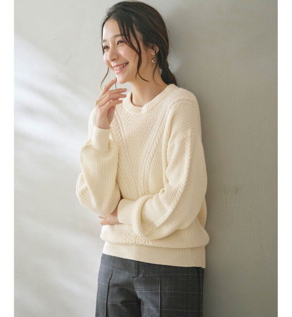 any SiS「【洗える】フロントケーブルポイントアンゴラブレンド ニット」|ニット・セーター|アイボリー