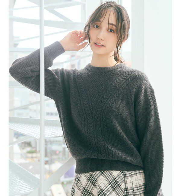 any SiS「【洗える】フロントケーブルポイントアンゴラブレンド ニット」|ニット・セーター|チャコール