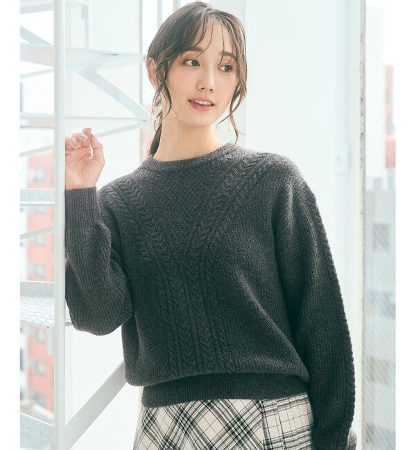 any SiS「【洗える】フロントケーブルポイントアンゴラブレンド ニット」|ニット・セーター|