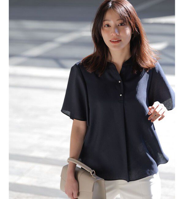 ANY SIS「スムージーポリエステル スキッパー ブラウス」|シャツ・ブラウス|ネイビー