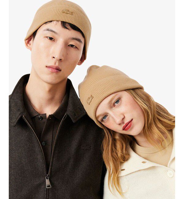 LACOSTE「メリノウールリブニットビーニー」|その他|ベージュ