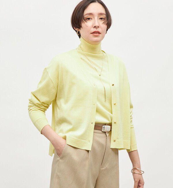 NOLLEY'S「《手洗い可能》《アンサンブル対応》18G天竺ゆったりVネックカーディガン」|カーディガン|イエロー