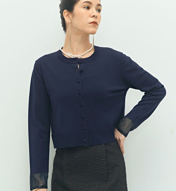 NOLLEY'S「《手洗い可能》くるみ釦シアークルーネックカーディガン」|カーディガン|