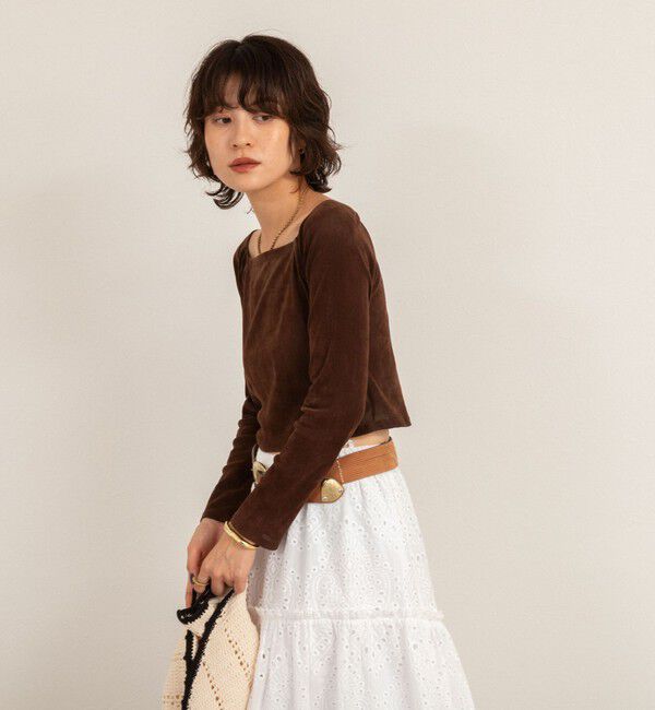 MAQWEL「【MAQWEL/マクウェル】ウォッシャブルベロアレイヤードトップス」|Tシャツ・カットソー|