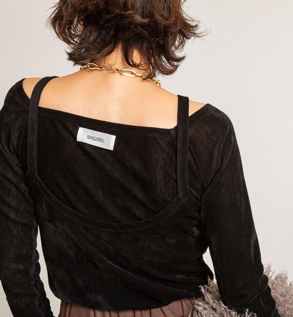 MAQWEL「【MAQWEL/マクウェル】ウォッシャブルベロアレイヤードトップス」|Tシャツ・カットソー|