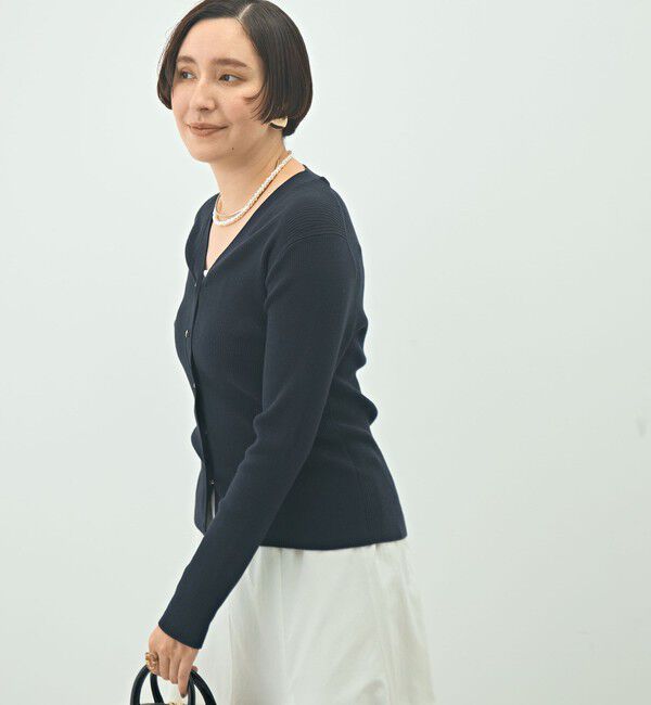 NOLLEY'S「《手洗い可能》リブ斜め柄Vネックカーディガン」|カーディガン|