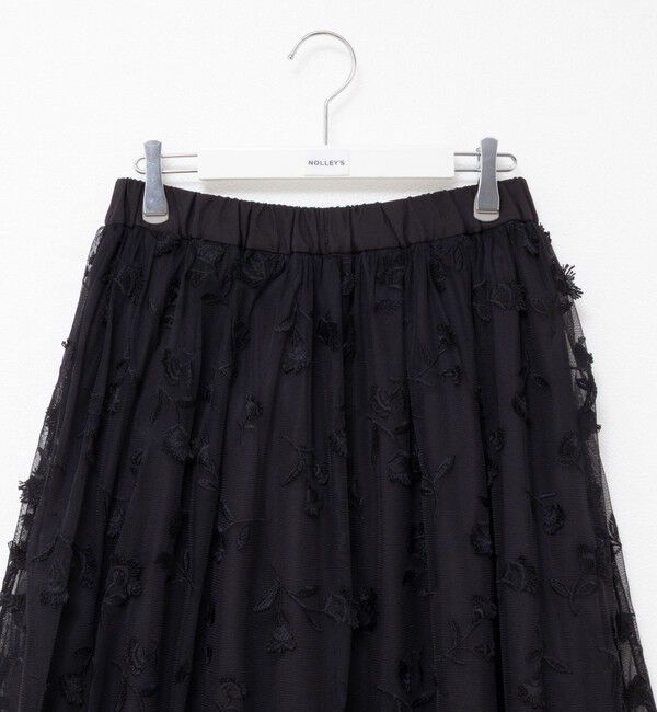 NOLLEY'S「ウォッシャブルチュール刺繍リバーシブルギャザースカート」|フレア|
