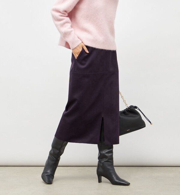 NOLLEY'S「ウォッシャブルストレッチスエード切替タイトスカート」|タイト|ダークネイビー