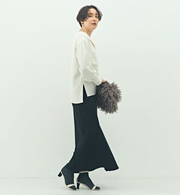 NOLLEY'S sophi「ウォッシャブルバックサテンジョーゼットオープンカラーブラウス」|シャツ・ブラウス|