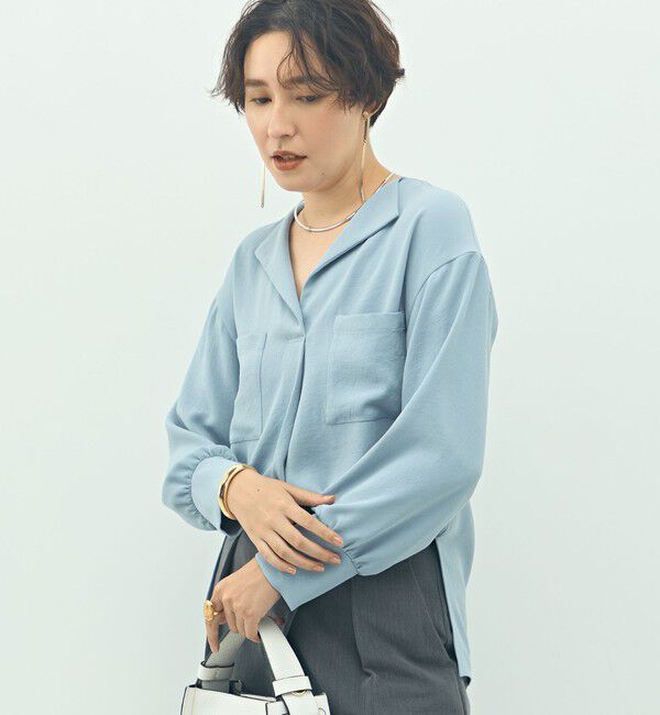 NOLLEY'S sophi「ウォッシャブルバックサテンジョーゼットオープンカラーブラウス」|シャツ・ブラウス|