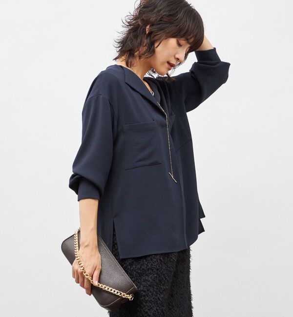 NOLLEY'S sophi「ウォッシャブルバックサテンジョーゼットオープンカラーブラウス」|シャツ・ブラウス|