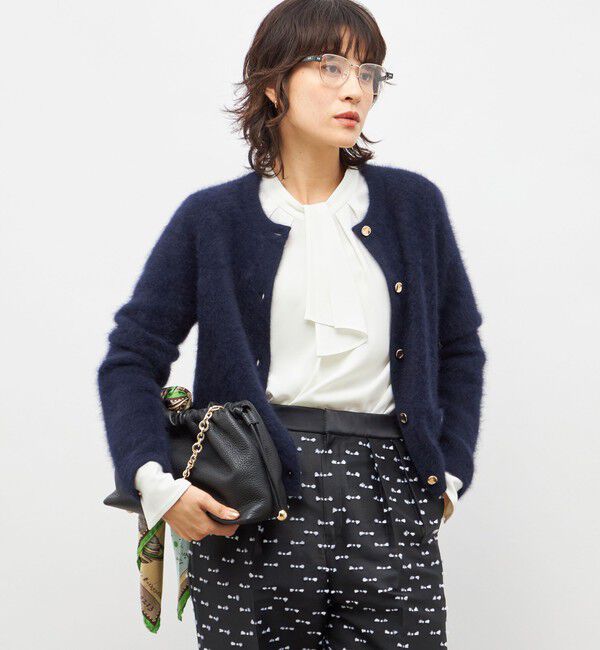 NOLLEY'S「ヘアリークルーネックニットジャケット」|カーディガン|