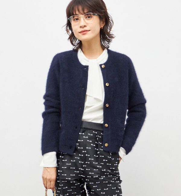 NOLLEY'S「ヘアリークルーネックニットジャケット」|カーディガン|