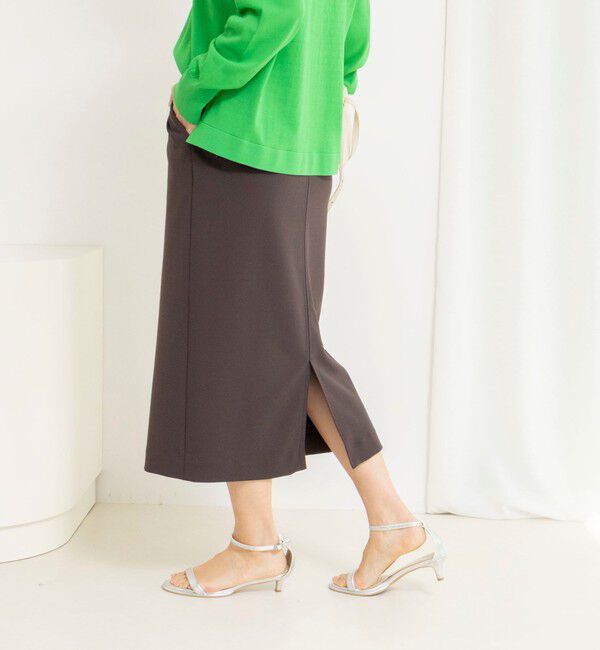 NOLLEY'S「ウォッシャブルニットジョーゼットタイトスカート」|タイト|チャコールグレー