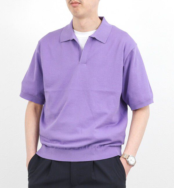 NOLLEY'S goodman「強撚シルクコットン 成型スキッパーニットポロ 26SS / ウォッシャブル」|ポロシャツ|パープル