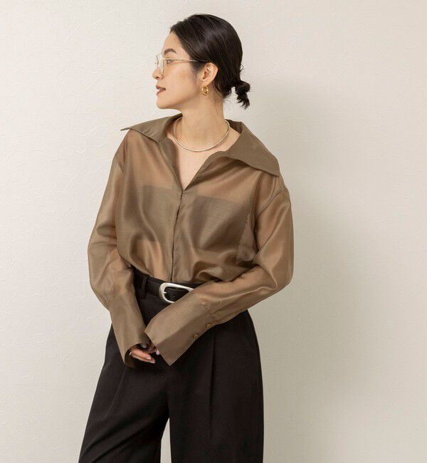 MAQWEL「【MAQWEL/マクウェル】ウォッシャブルオープンカラーシアーブラウス」|シャツ・ブラウス|