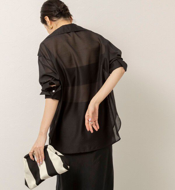 MAQWEL「【MAQWEL/マクウェル】ウォッシャブルオープンカラーシアーブラウス」|シャツ・ブラウス|