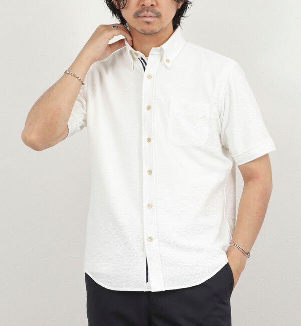 NOLLEY'S goodman「《ビジカジ対応》トリコットサッカーテープBD SS 半袖ボタンダウンシャツ 26SS」|シャツ・ブラウス|オフホワイト