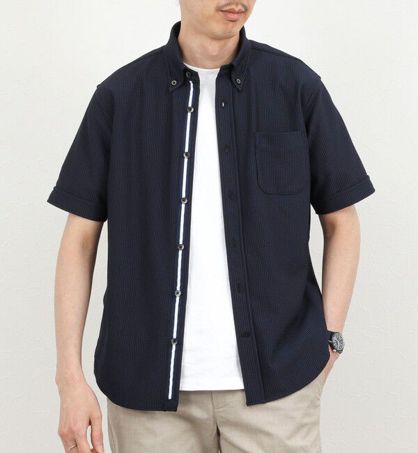 NOLLEY'S goodman「《ビジカジ対応》トリコットサッカーテープBD SS 半袖ボタンダウンシャツ 26SS」|シャツ・ブラウス|ネイビー