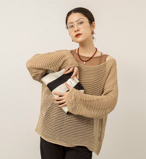 MAQWEL「【MAQWEL/マクウェル】ウォッシャブル透かし編みサマーニットプルオーバー」|ニット・セーター|ベージュ