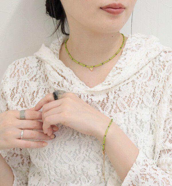 fredy emue「ビーズ&times;ハートトップブレス」|ブレスレット・バングル|ライトグリーン