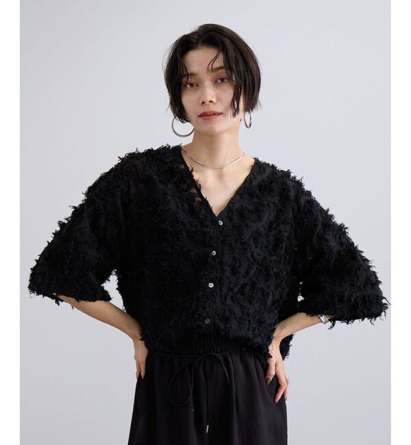 SALON adam et rope'「モチーフカットジャカードハーフスリーブブラウス」|シャツ・ブラウス|