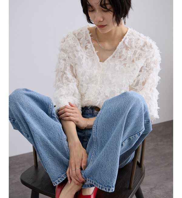 SALON adam et rope'「モチーフカットジャカードハーフスリーブブラウス」|シャツ・ブラウス|