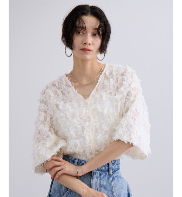 SALON adam et rope'「モチーフカットジャカードハーフスリーブブラウス」|シャツ・ブラウス|