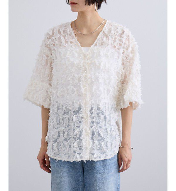 SALON adam et rope'「モチーフカットジャカードハーフスリーブブラウス」|シャツ・ブラウス|