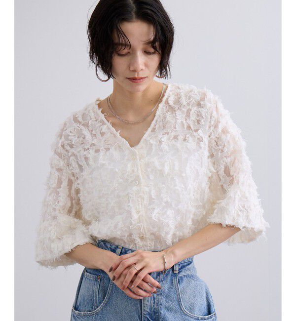 SALON adam et rope'「モチーフカットジャカードハーフスリーブブラウス」|シャツ・ブラウス|