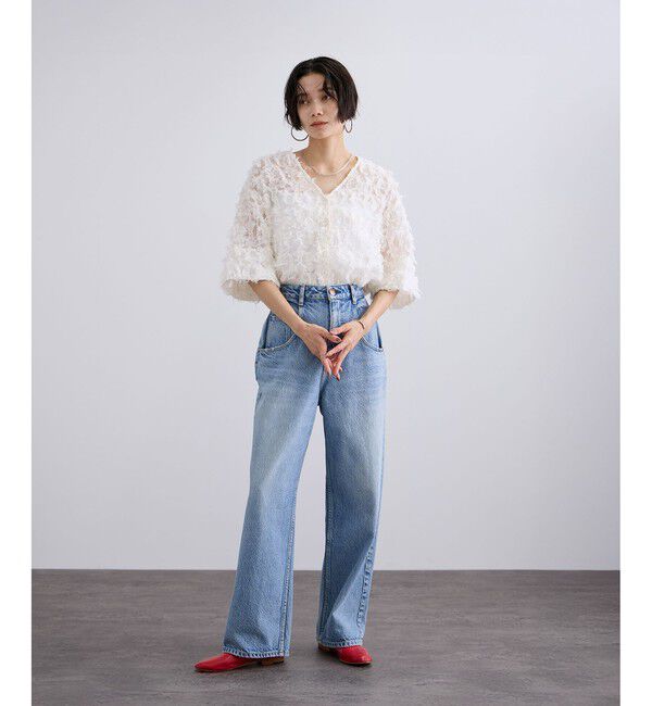 SALON adam et rope'「モチーフカットジャカードハーフスリーブブラウス」|シャツ・ブラウス|