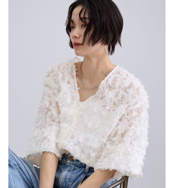 SALON adam et rope'「モチーフカットジャカードハーフスリーブブラウス」|シャツ・ブラウス|オフホワイト(15)