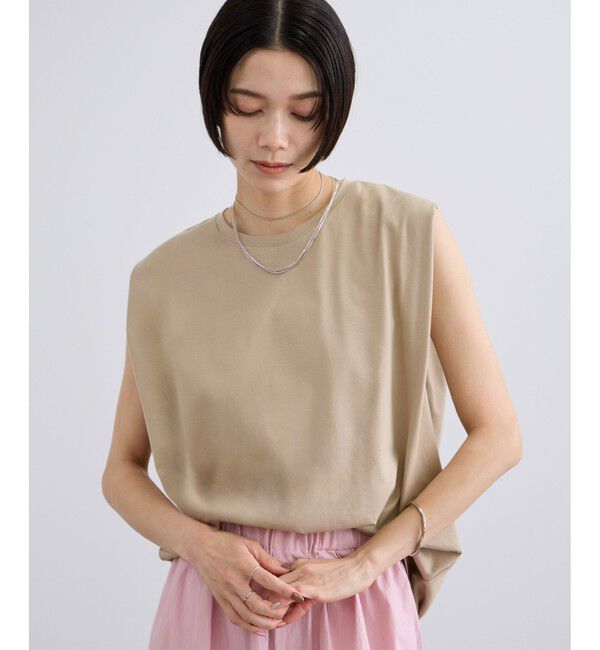 SALON adam et rope'「【WEB限定】プリマベールショルダータックノースリーブプルオーバー / UVカット」|Tシャツ・カットソー|キャメル(25)