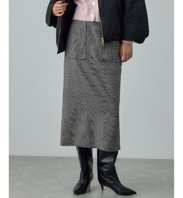 ROPE「[美人スカート]ウールレーヨンポケット付きタイトスカート(ヘリンボーン/グレンチェック)/セットアップ対応」|スカート|