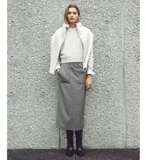 ROPE「[美人スカート]ウールレーヨンポケット付きタイトスカート(ヘリンボーン/グレンチェック)/セットアップ対応」|スカート|