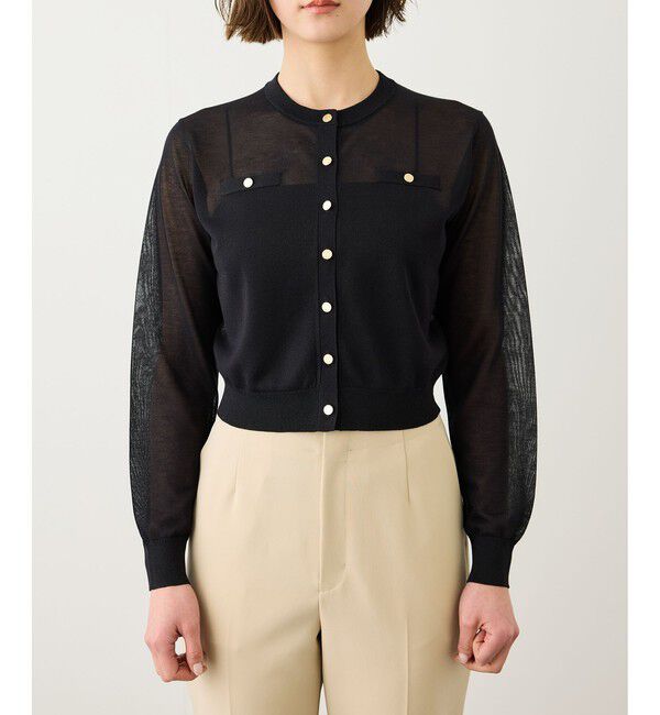 ROPE「LEVITA 金ボタンクルーネックシアーカーディガン/接触冷感・イージーケア」|カーディガン|