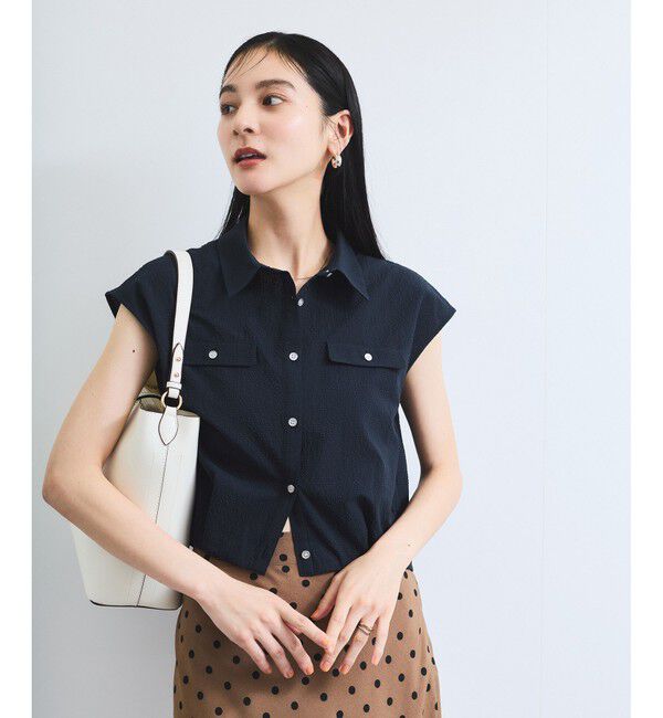 VIS「【UVケア/洗える】フレンチスリーブサッカーブラウス」|シャツ・ブラウス|