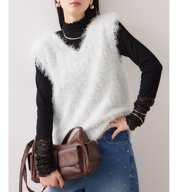 VIS「【WEB限定サイズ:MT/着丈が選べる】【洗える】フェザーヤーンニットベスト」|ニット・セーター|ホワイト系(11)