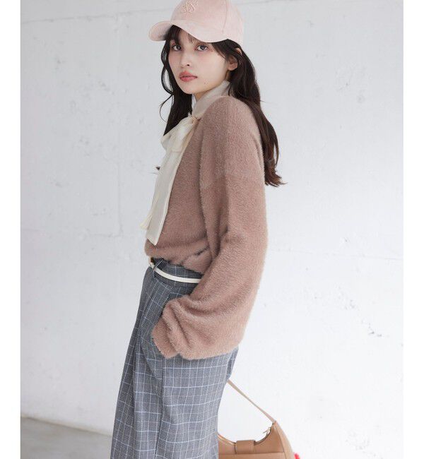 VIS「シアーボウタイリボン付きフェザーニットプルオーバー/2WAY・イージーケア」|ニット・セーター|キャメル(25)