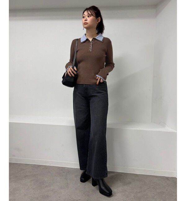 VIS「ダブルカラーポロニットトップス」|ニット・セーター|