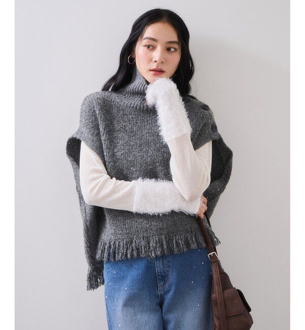 VIS「ボタンデザインポンチョベスト」|ベスト・ジレ|